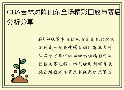 CBA吉林对阵山东全场精彩回放与赛后分析分享
